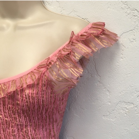 LoveShackFancy Gilded Violet Pink/Gold Gilded Ruffle- Shirred Mini Dress- sz M - Picture 5 of 13
